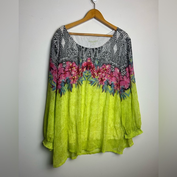 Soft surroundings Beaded Chest Blouse top Plus Size 2X Floral Boho Shiffon comfy - Picture 1 of 11